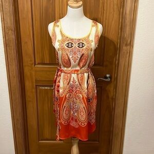 Like New MNG by Mango Cream, Orange, Yellow Paisley Silky Dress Size 6